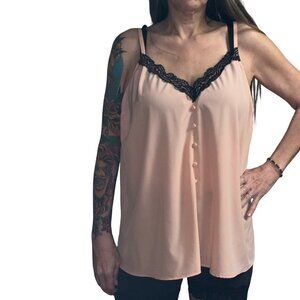Sz.2X*Torrid*Silk-Like Peach-Colored/Black Lace Neckline Camisole Top
